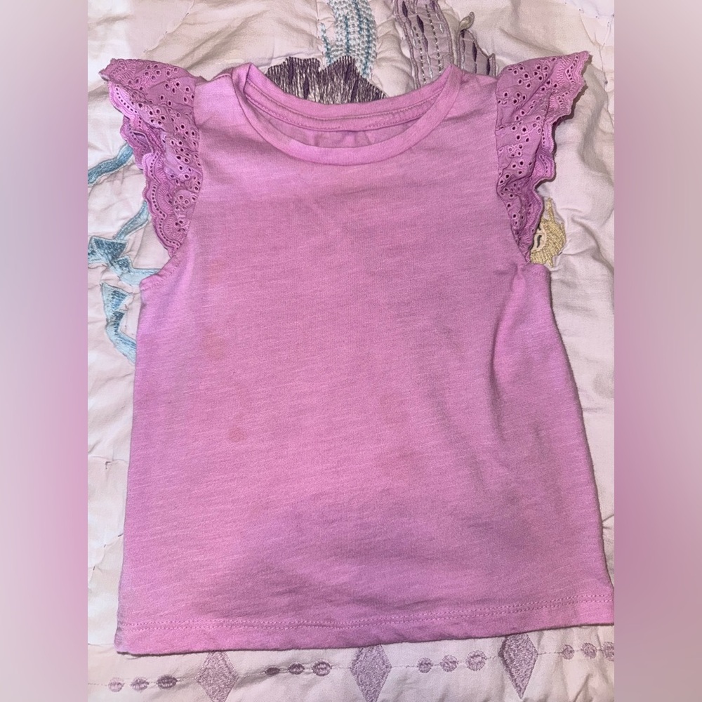 Cat & Jack Lavender Eyelet Ruffle Sleeve Tee